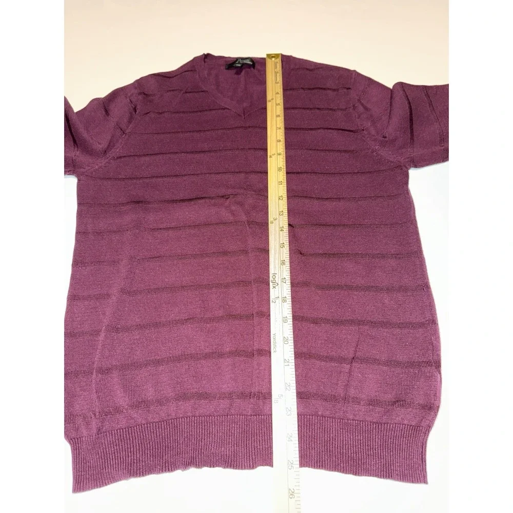 Marc Anthony Men Medium V-Neck Sweater Burgundy Striped Pullover Preppy Casual